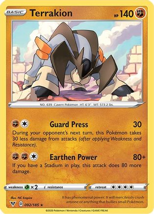 Terrakion 092/185 - SWSH04 Vivid Voltage Reverse Holofoil - for just $0.13! 