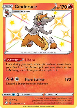 Cinderace SV017/SV122 - Shining Fates Shiny Vault Holofoil - for just $1.75! 