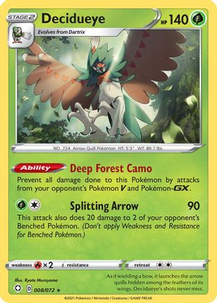 Decidueye 008/072 - Shining Fates Reverse Holofoil - for just $0.13! 