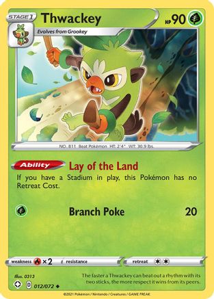 Thwackey 012/072 - Shining Fates Reverse Holofoil - for just $0.10! 