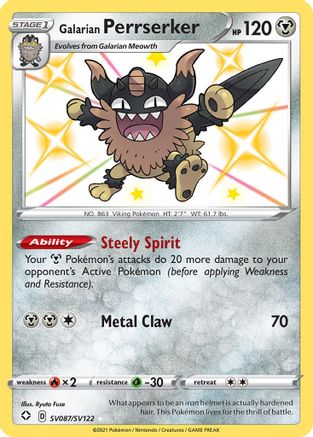 Galarian Perrserker SV087/SV122 - Shining Fates Shiny Vault Holofoil - for just $0.99! 
