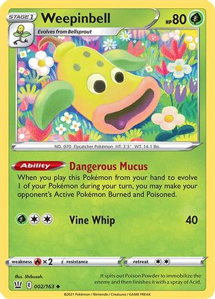 Weepinbell 002/163 - SWSH05 Battle Styles Reverse Holofoil - for just $0.15! 