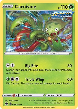 Carnivine 009/163 - SWSH05 Battle Styles Reverse Holofoil - for just $0.10! 