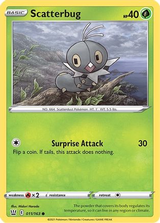 Scatterbug 011/163 - SWSH05 Battle Styles Reverse Holofoil - for just $0.08! 