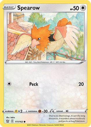 Spearow 111/163 - SWSH05 Battle Styles Reverse Holofoil - for just $0.11! 
