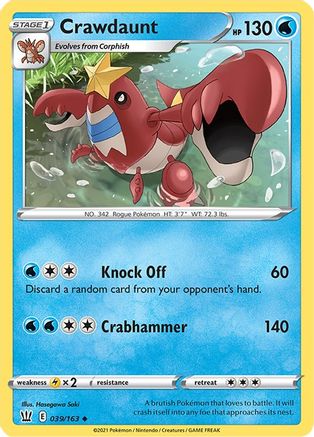 Crawdaunt 039/163 - SWSH05 Battle Styles Reverse Holofoil - for just $0.05! 