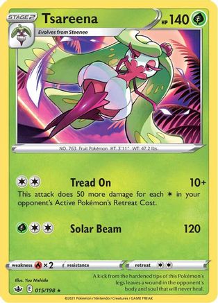 Tsareena 015/198 - SWSH06 Chilling Reign Reverse Holofoil - for just $0.13! 