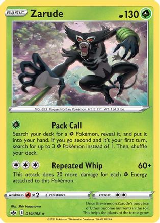 Zarude 019/198 - SWSH06 Chilling Reign Reverse Holofoil - for just $0.15! 