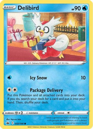 Delibird 032/198 - SWSH06 Chilling Reign Reverse Holofoil - for just $0.10! 