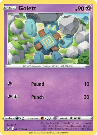 Golett 065/198 - SWSH06 Chilling Reign Reverse Holofoil - for just $0.05! 
