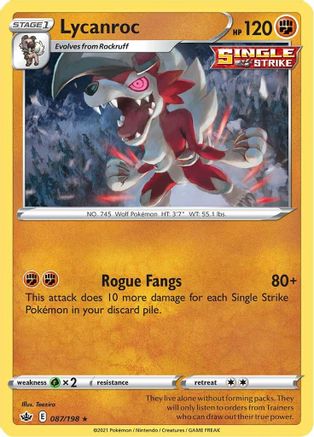 Lycanroc 087/198 - SWSH06 Chilling Reign Holofoil - for just $0.15! 