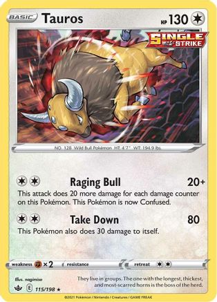 Tauros 115/198 - SWSH06 Chilling Reign Reverse Holofoil - for just $0.12! 