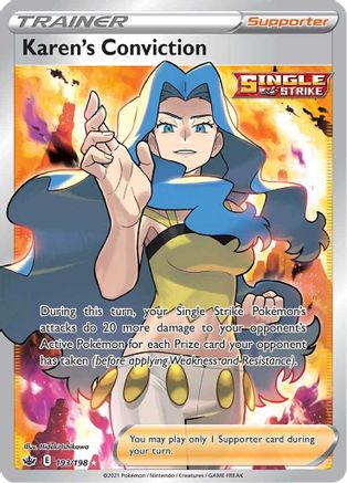 Karen's Conviction (Full Art) 193/198 - SWSH06 Chilling Reign Holofoil - for just $8.63! 