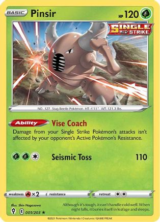 Pinsir 001/203 - SWSH07 Evolving Skies Reverse Holofoil - for just $0.05! 