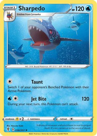 Sharpedo 036/203 - SWSH07 Evolving Skies Reverse Holofoil - for just $0.07! 