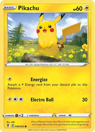 Pikachu 049/203 - SWSH07 Evolving Skies Reverse Holofoil - for just $0.07! 