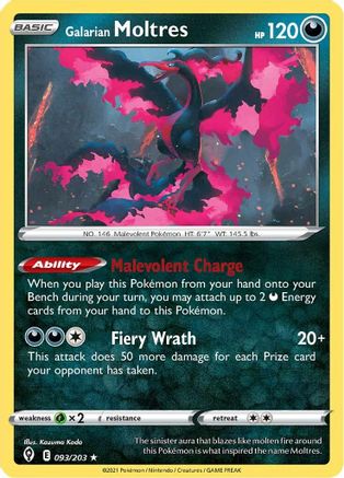 Galarian Moltres 093/203 - SWSH07 Evolving Skies Reverse Holofoil - for just $0.20! 