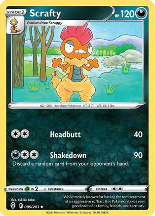 Scrafty 099/203 - SWSH07 Evolving Skies Reverse Holofoil - for just $0.10! 