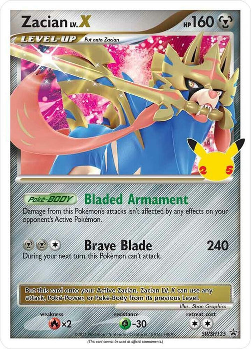 Zacian LV.X (SWSH135) (Celebrations) [Sword & Shield: Black Star Promos] - for just $1.30! 