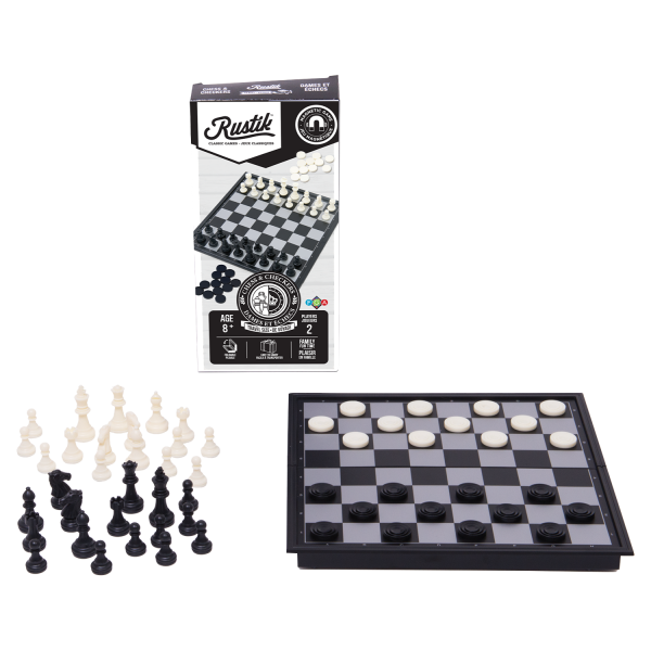 Travel Games: Rustik Foldable Magnetic Checkers/Chess  (Black/White) - for just $14.99! 