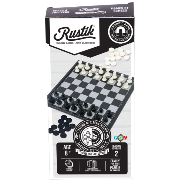 Travel Games: Rustik Foldable Magnetic Checkers/Chess  (Black/White) - for just $14.99! 