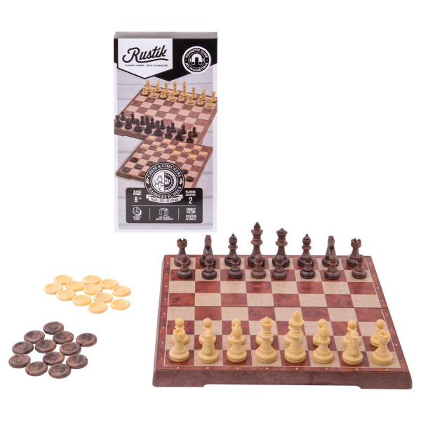 Travel Games: Rustik Foldable Magnetic Checkers/Chess  (Peachwood) - for just $24.99! 