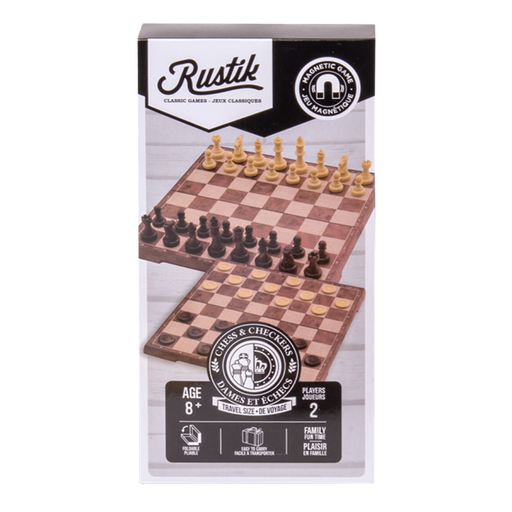 Travel Games: Rustik Foldable Magnetic Checkers/Chess  (Peachwood) - for just $24.99! 