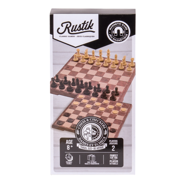 Travel Games: Rustik Foldable Magnetic Checkers/Chess  (Peachwood) - for just $24.99! 