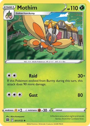 Mothim 011/172 - SWSH09 Brilliant Stars Reverse Holofoil - for just $0.10! 
