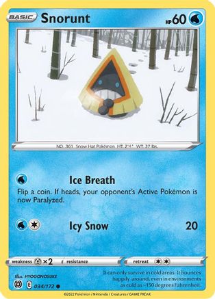 Snorunt 034/172 - SWSH09 Brilliant Stars Reverse Holofoil - for just $0.10! 