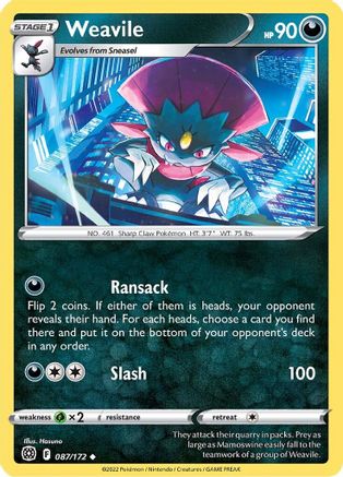 Weavile 087/172 - SWSH09 Brilliant Stars Reverse Holofoil - for just $0.10! 
