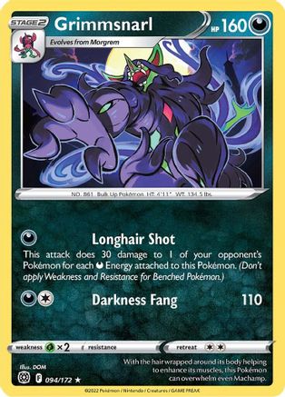 Grimmsnarl 094/172 - SWSH09 Brilliant Stars Reverse Holofoil - for just $0.10! 