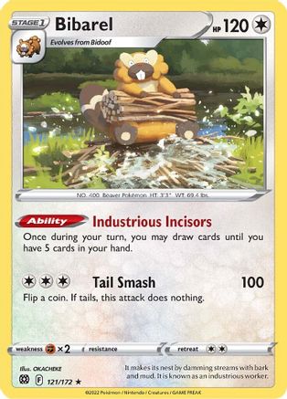 Bibarel 121/172 - SWSH09 Brilliant Stars Reverse Holofoil - for just $0.25! 