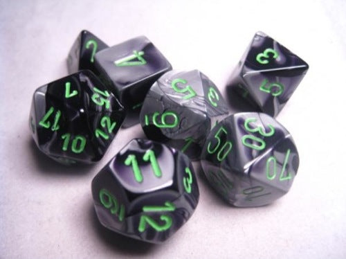 Gemini 5 Polyhedral Black-Grey w/green 7 Die Set - Just $10! Shop now at Retro Gaming of Denver