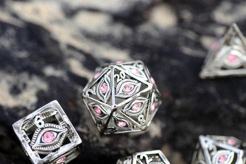 Dragon's Eye Hollow Metal Dice Set - Pink Gems - for just $99.99! 