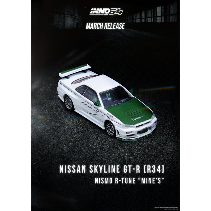 Inno64 Nissan Skyline GTR (R34) R-Tune Tuned by "MINE'S with Green Carbon 1:64 - Just $25.99! Shop now at Retro Gaming of Denver