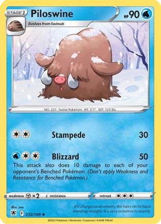 Piloswine 032/189 - SWSH10 Astral Radiance Reverse Holofoil - for just $0.10! 