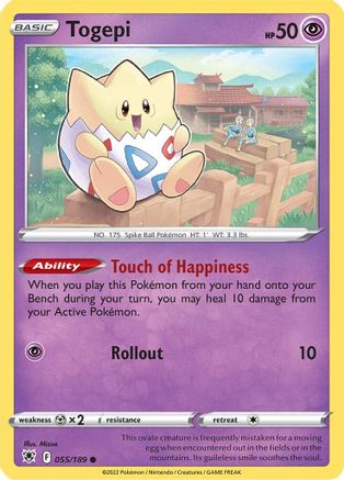 Togepi 055/189 - SWSH10 Astral Radiance Reverse Holofoil - for just $0.18! 