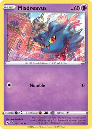 Misdreavus 058/189 - SWSH10 Astral Radiance Reverse Holofoil - for just $0.13! 