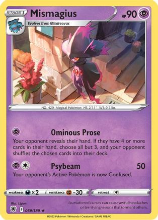 Mismagius 059/189 - SWSH10 Astral Radiance Reverse Holofoil - for just $0.10! 