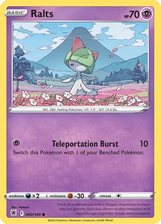 Ralts 060/189 - SWSH10 Astral Radiance Reverse Holofoil - for just $0.33! 
