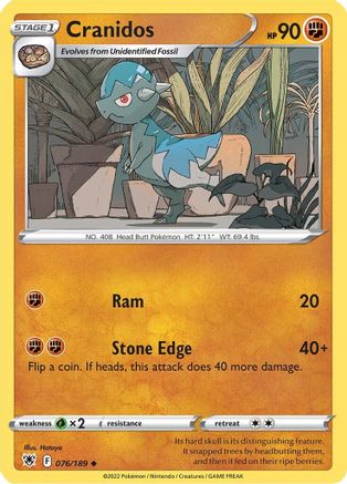 Cranidos 076/189 - SWSH10 Astral Radiance Reverse Holofoil - for just $0.10! 