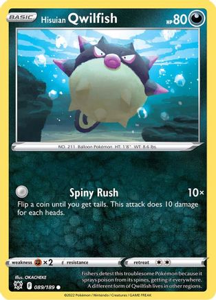 Hisuian Qwilfish 089/189 - SWSH10 Astral Radiance Reverse Holofoil - for just $0.10! 