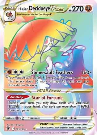 Hisuian Decidueye VSTAR (Secret) 195/189 - SWSH10 Astral Radiance Holofoil - for just $3.50! 