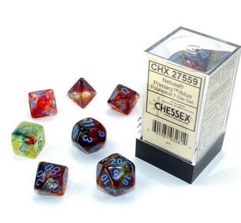 Nebula Polyhedral Luminary Primary/Blue 7-Die Set - Just $11.99! Shop now at Retro Gaming of Denver