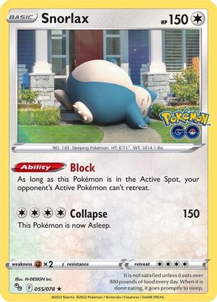 Snorlax 055/078 - Pokemon GO Reverse Holofoil - for just $0.50! 