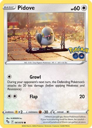 Pidove 061/078 - Pokemon GO - for just $0.05! 