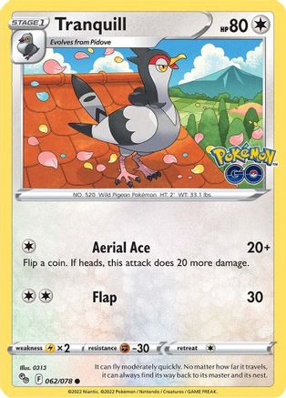 Tranquill 062/078 - Pokemon GO Reverse Holofoil - for just $0.13! 