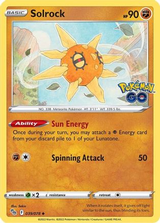 Solrock 039/078 - Pokemon GO Reverse Holofoil - for just $0.05! 