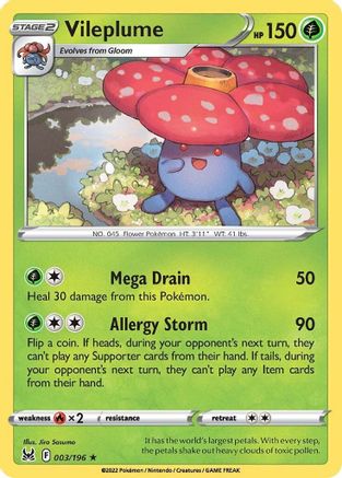 Vileplume 003/196 - SWSH11 Lost Origin Holofoil - for just $0.13! 
